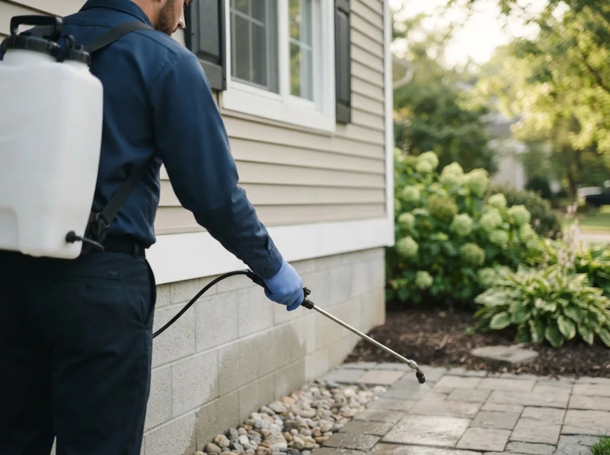 Pest control technician inspecting a home in Preston, MS